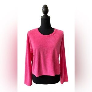 Antistar: Chic Pink Long Sleeve Terry Sweater Cropped Top